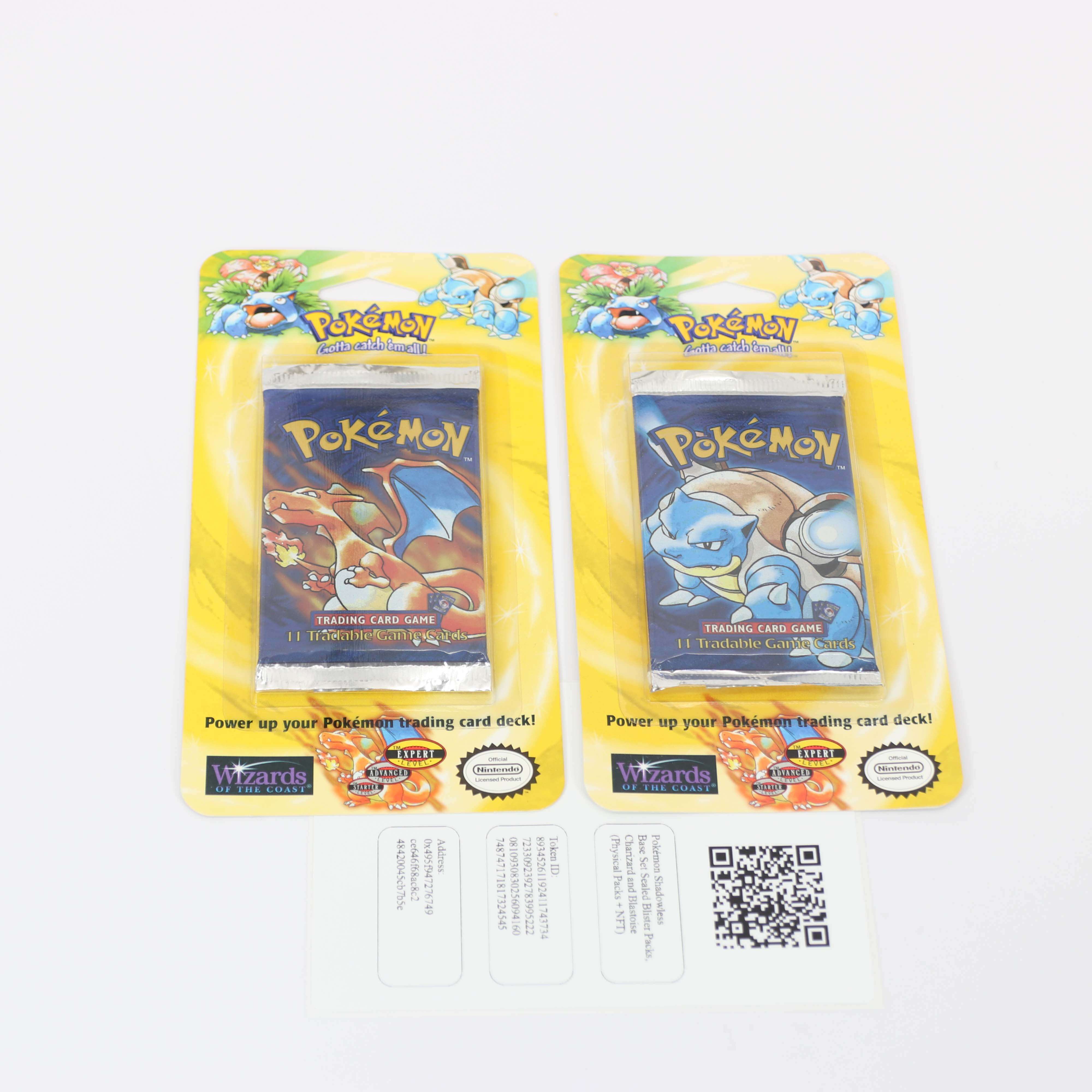 Pokémon Shadowless Base Set Sealed Blister Packs, Charizard and Blastoise 
